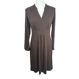 Eddie Bauer Wrap Dress Brown Long‎ Sleeve Womens M Soft Stretch Elegant Casual